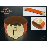 Hermes Berenice Leather Orange Bracelet With Gold Cuff